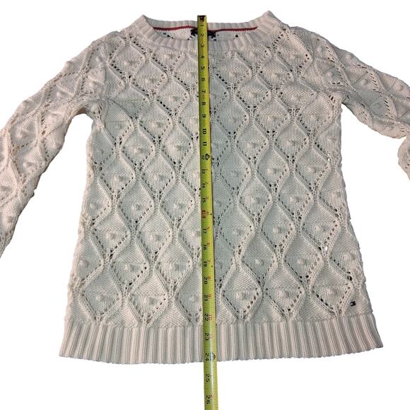 Tommy Hilfiger White Knit Sweater Light Academia Size Small Diamond Pattern - Picture 10 of 10